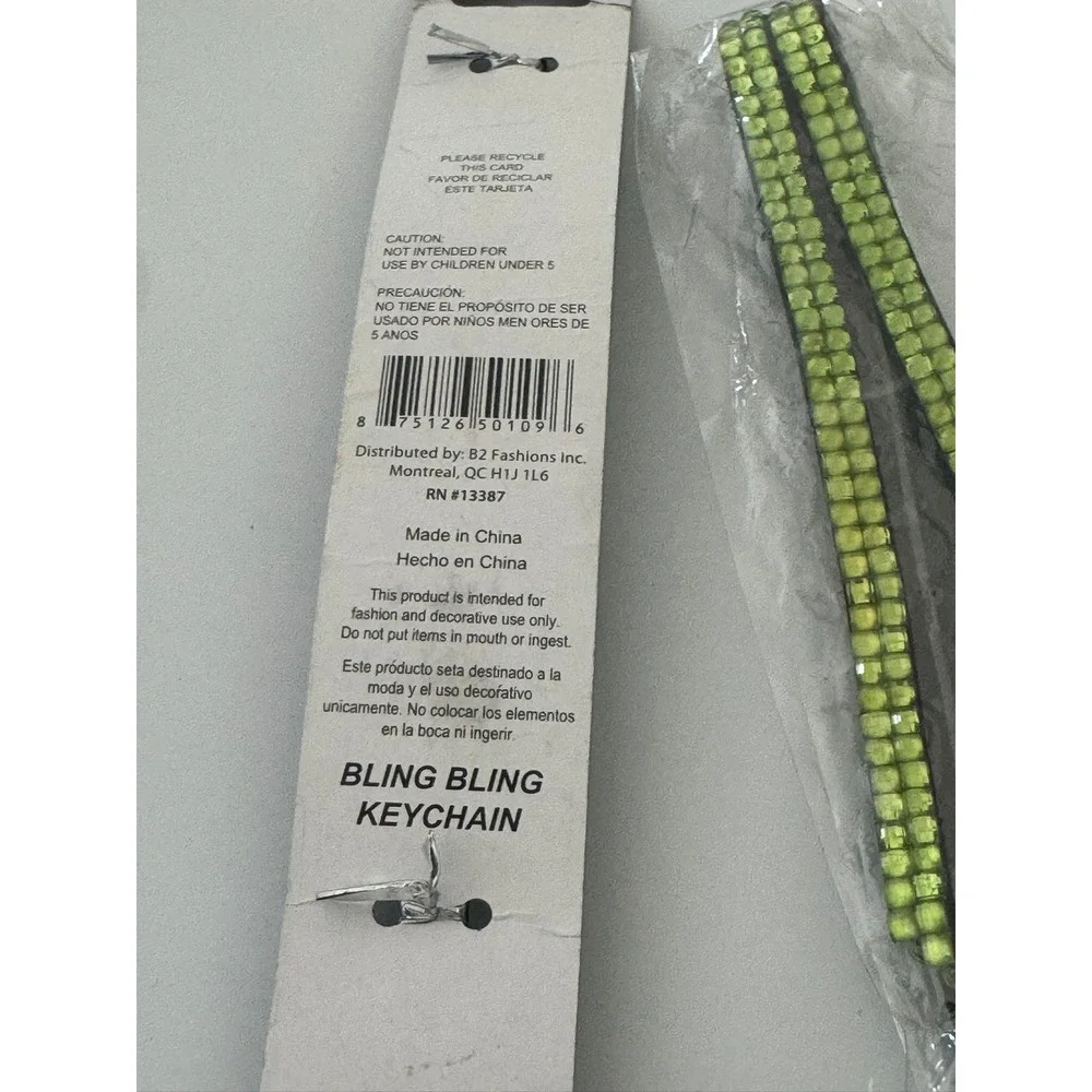 Bling Bling Keychain Set 2pc Lime Green‎ Rhinestone Lanyard Silver Tone Hardware